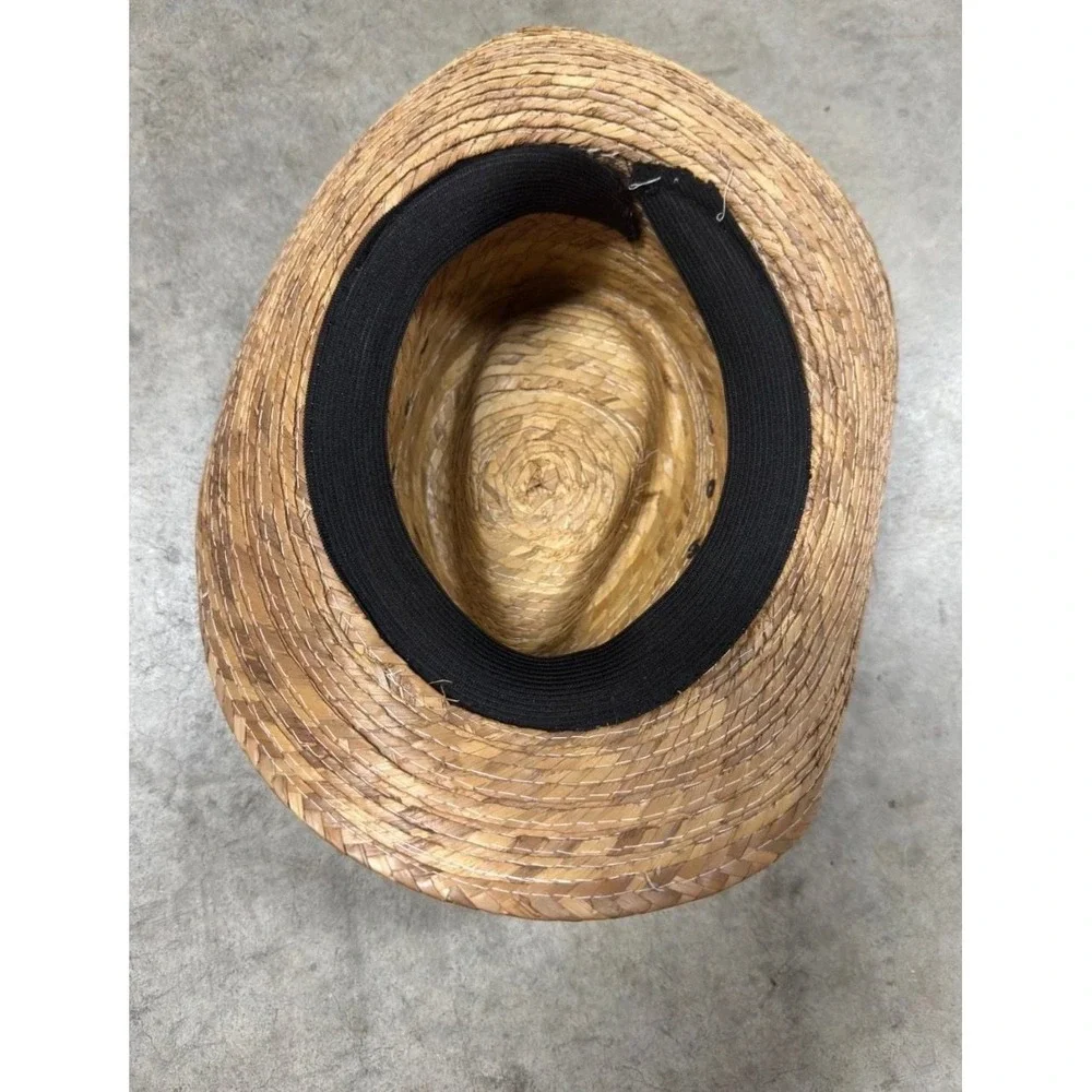 Natural Woven Straw Fedora Hat Kids with Striped Band‎ and Grommet Vent Accents